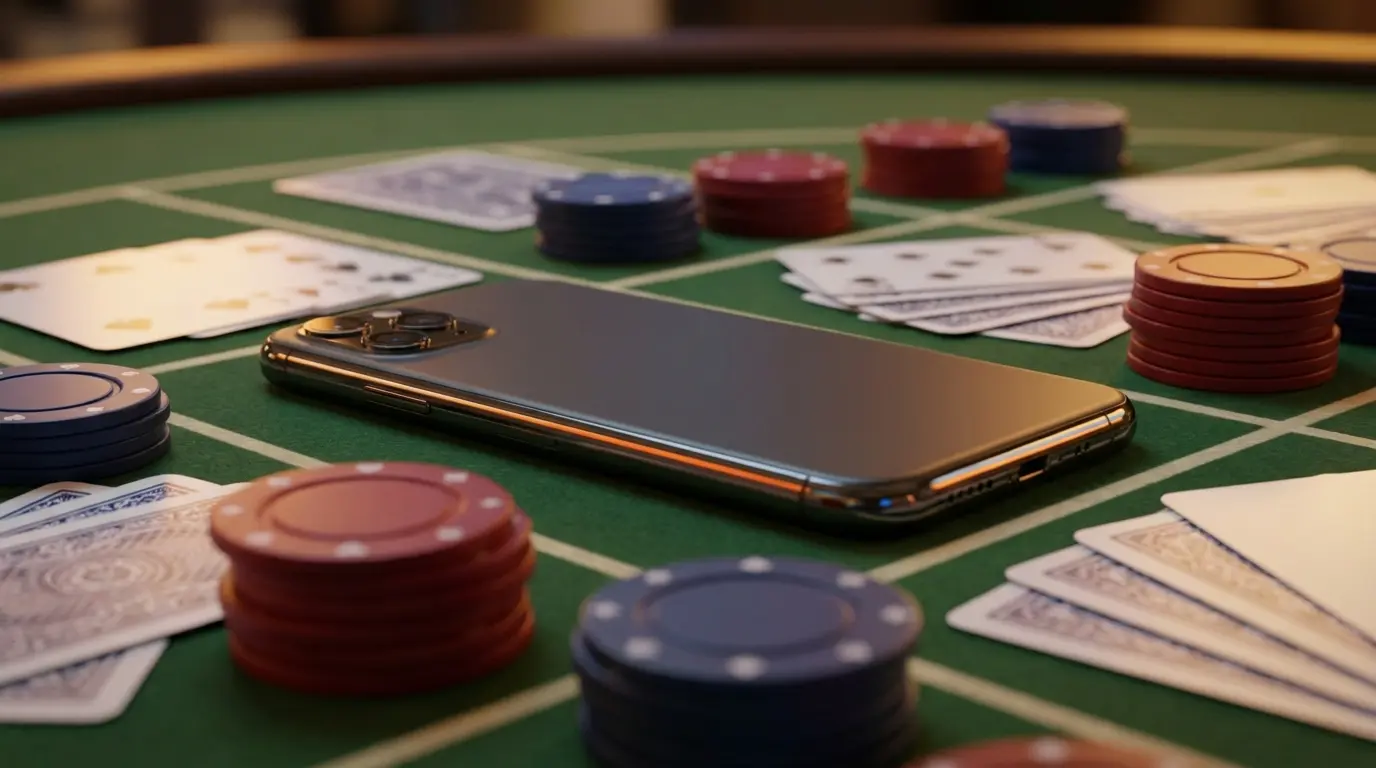 Smartphone met casino chips en oranje Nederlandse kleuraccenten