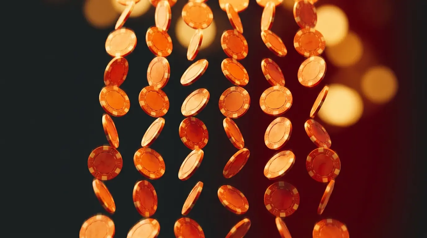 Vallende casino chips in oranje en rood met snelheidseffect
