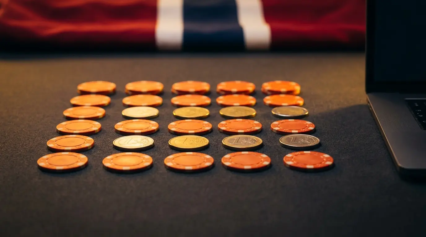 Gokfiches en munten op tafel met Nederlandse kleuren