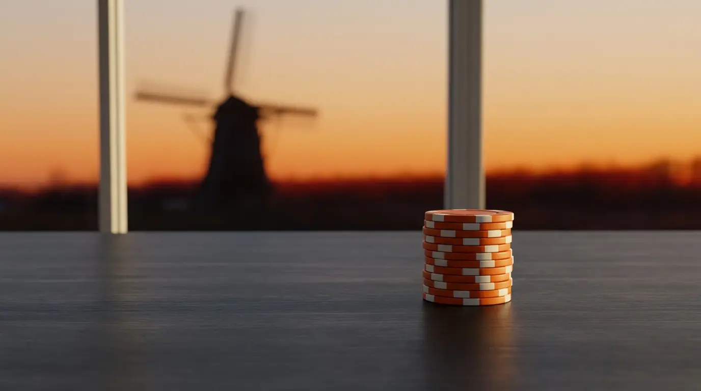 Oranje casino chips met Nederlandse windmolen op achtergrond