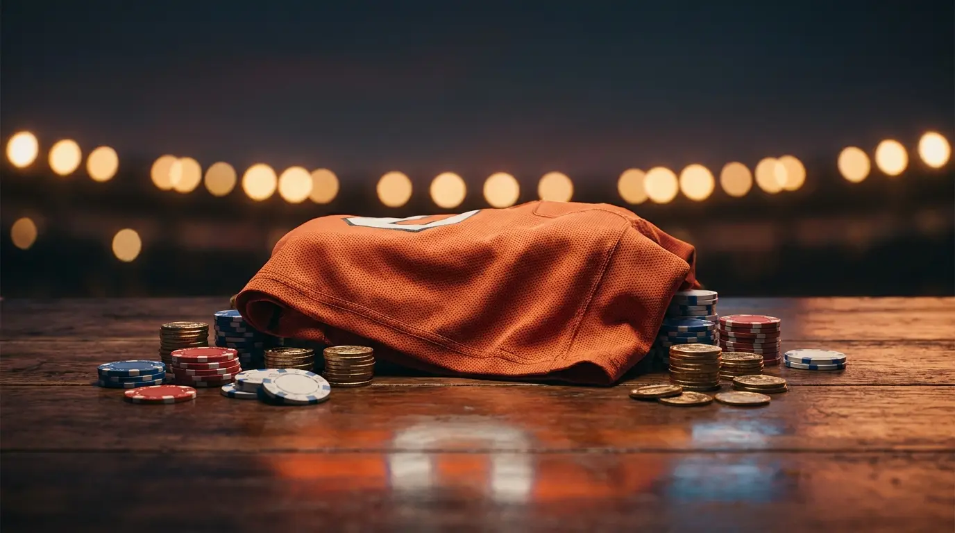 Oranje voetbalshirt met speelfiches en munten in Nederlandse kleuren