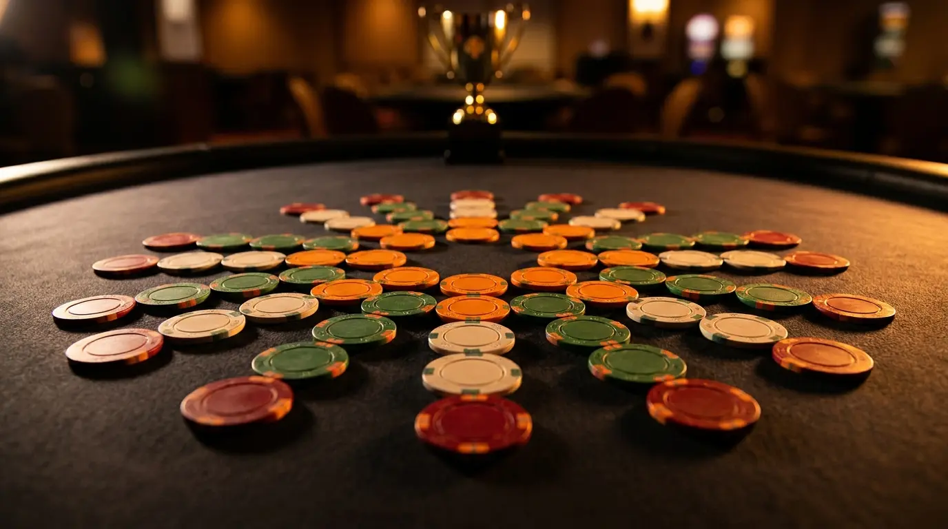 Casinochips gerangschikt met Italiaanse en Nederlandse kleuren