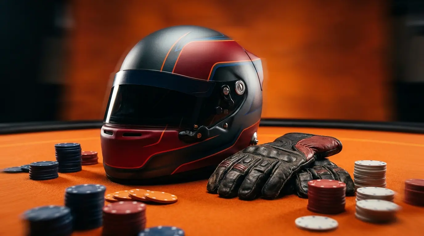 Formule 1 helm met gokchips in Nederlandse kleuren
