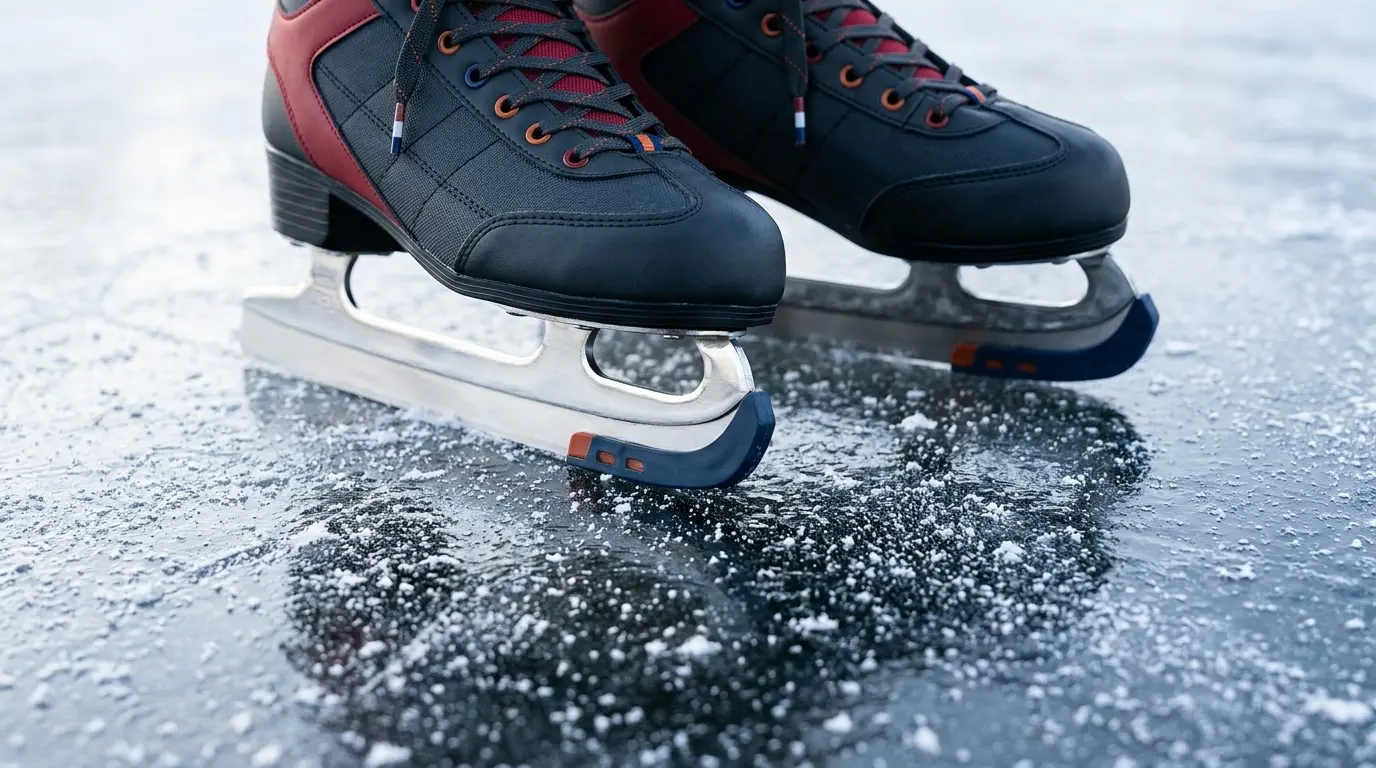 Schaatsen op ijs met Nederlandse kleuren en winterse sfeer