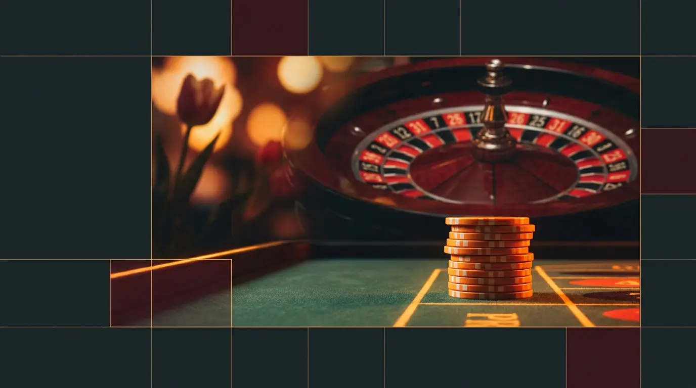 Casinofiches en roulettewiel met Nederlandse oranje verlichting