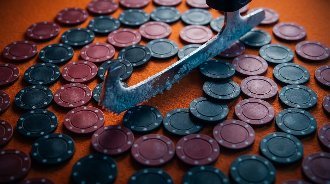 Schaats en poker fiches van bovenaf in oranje en blauw