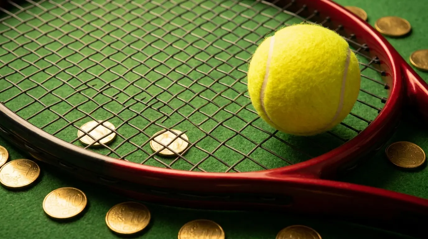 Tennisracket met bal en munten, wedden tips visualisatie