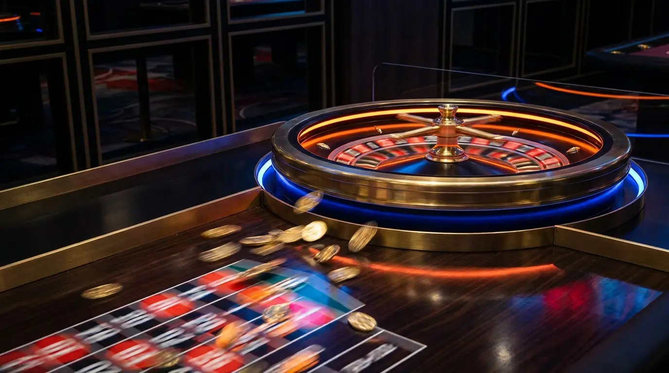 Draaiend roulette wiel met gouden munten