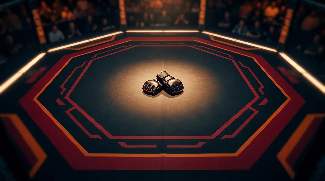UFC octagon met MMA handschoenen in oranje en zwart licht