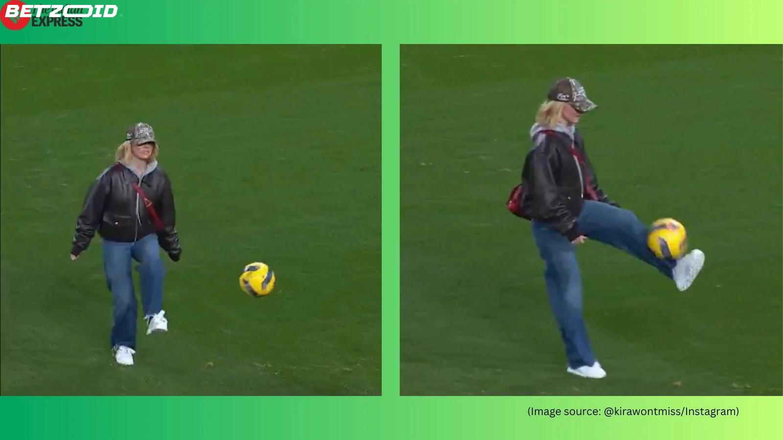 Voetbalskills van Sydney Sweeney gaan viral bij wedstrijd Sporting CP